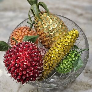 Vintage Colorful Beaded Fruit Decor, 6 Piece Set